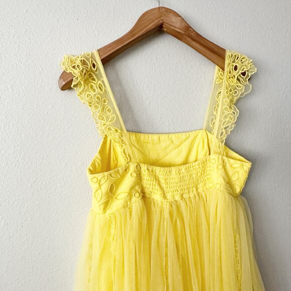 Anthro X Let Me Be Yellow Eyelet Tulle Mini Dress women’s size XL NEW romantic - Picture 6 of 9